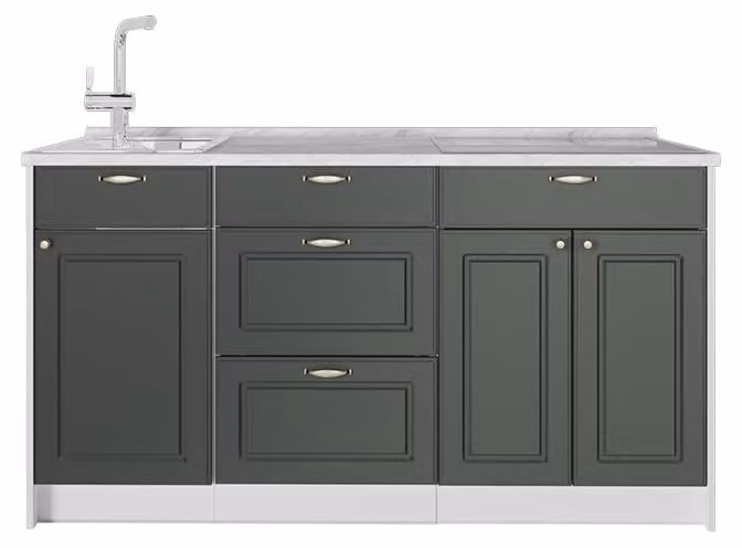 Cucine componibili piccole Vicco Fame-Line Verde-oro country/Bianco 150 cm piano di lavoro Marmo, Model 70424
