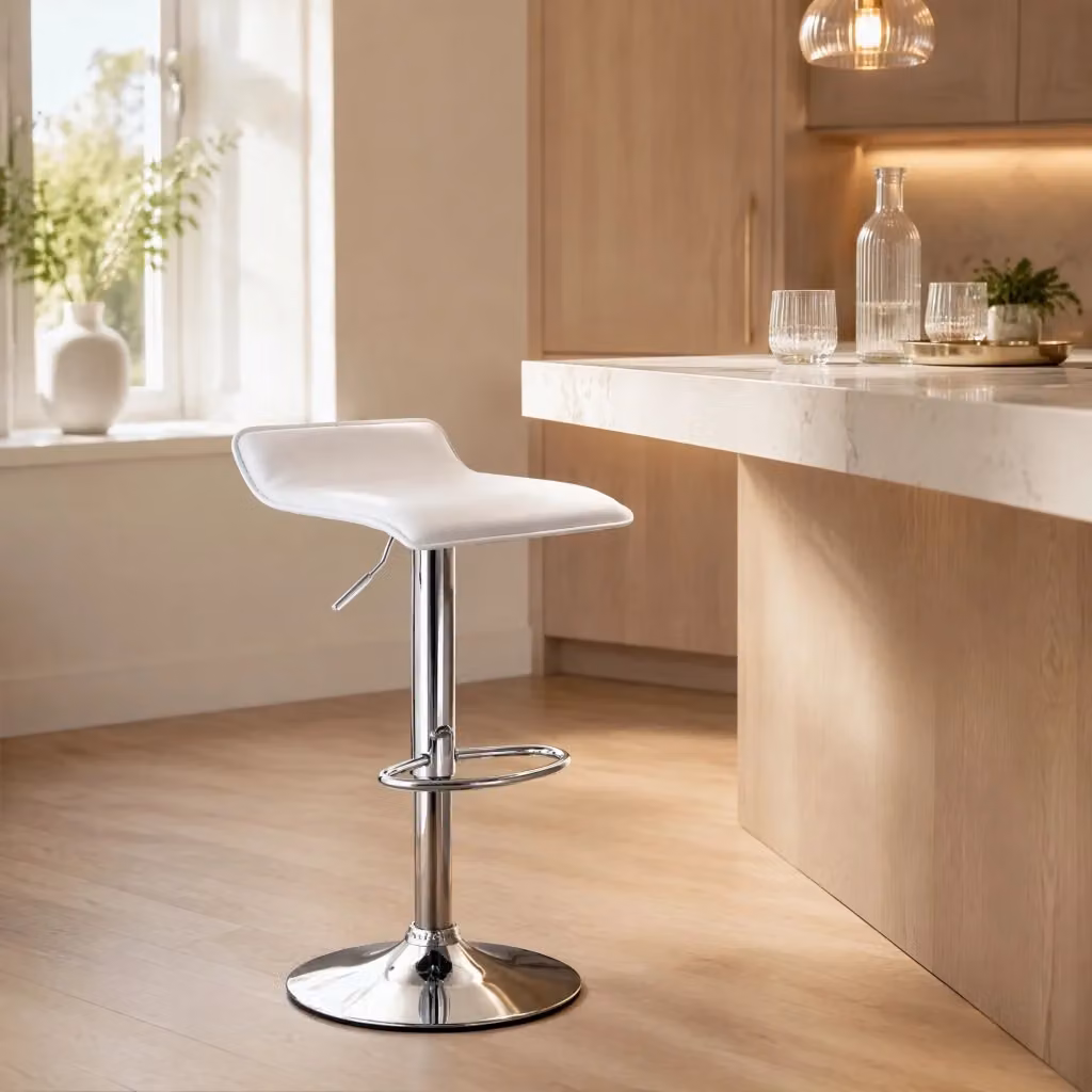 Sgabello Bar REDOM Bianco con Seduta in Pelle Sintetica e Struttura in Metallo, Regolabile in Altezza – 2
