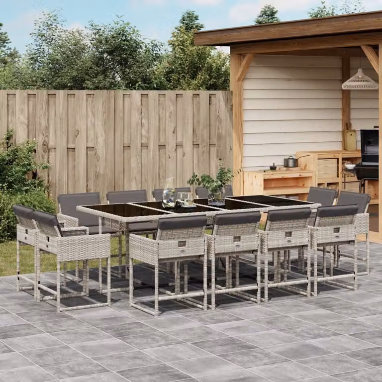 Maison Exclusive - Set da Pranzo da Giardino 13pz con Cuscini Grigio in Polyrattan