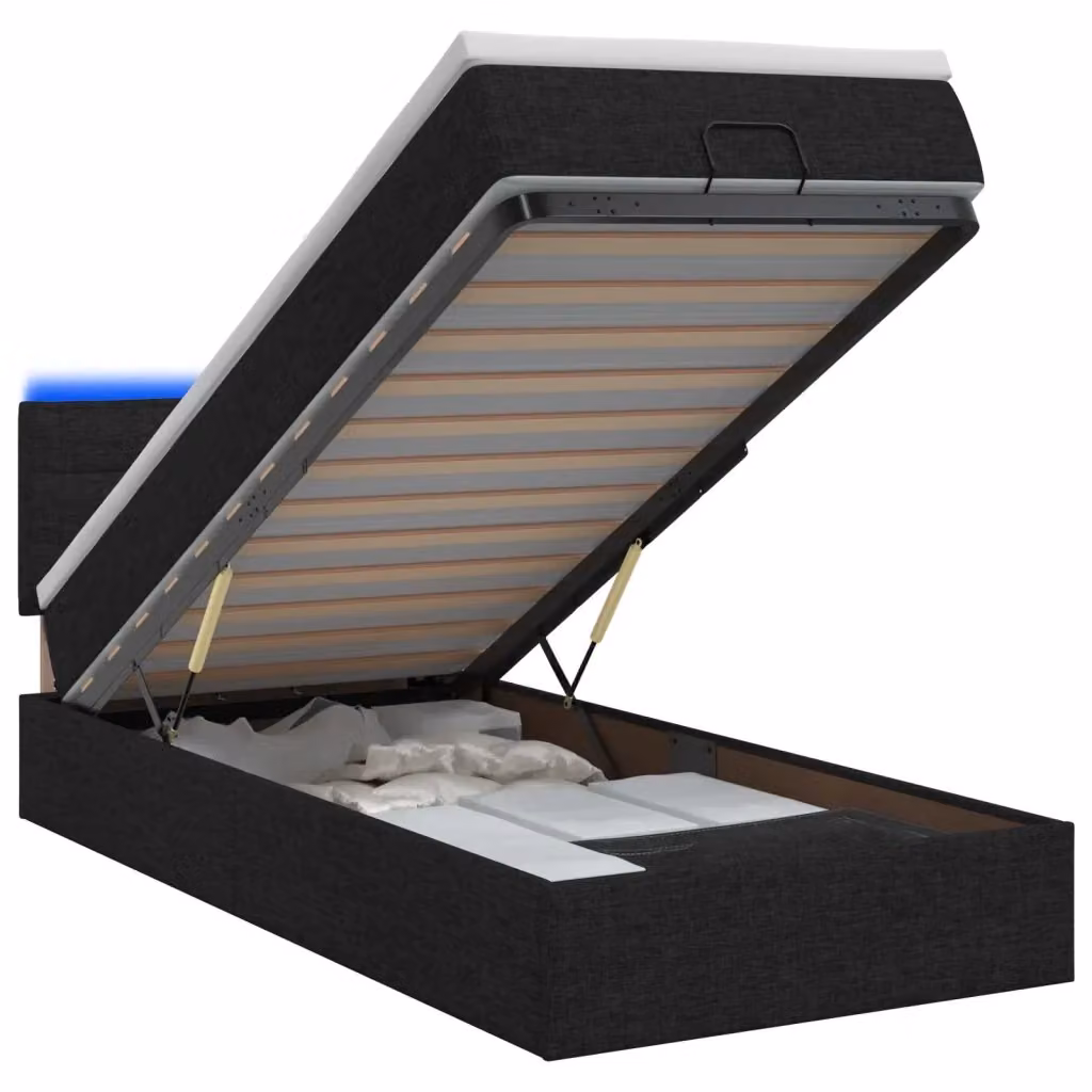 Letto Ottomano con Materasso e Illuminazione LED vidaXL in Tessuto Nero L: 100 cm, P: 200 cm, H: 88 cm – 2