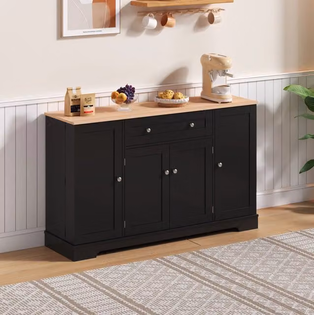 Credenza da cucina moderna 138 cm con cassetto; ante e ripiani interni; nero in MDF