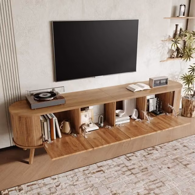 Desviae Mobile porta TV con quattro ante a ribalta in MDF e pannello di particelle effetto rovere 180 × 38 × 47 cm