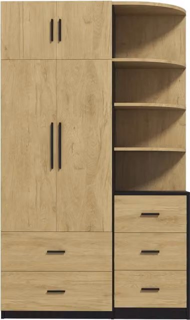 Armadio moderno con ante, cassetti integrati e appendiabiti per camera da letto o ufficio, marrone e nero, L: 110 cm, P: 40 cm, H: 186 cm