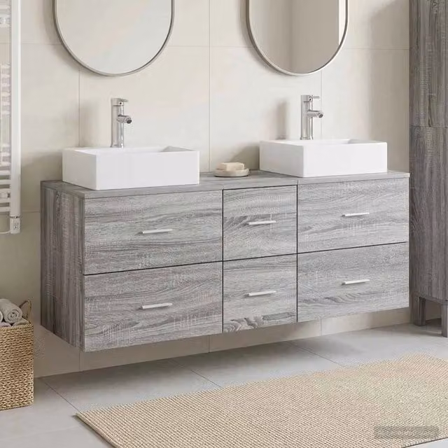 Set di Armadi da Bagno 3 pz Sonoma grigio 129 x 41 x 79,5 cm 3405848