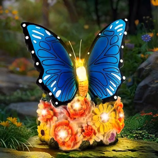 Decorazione da Giardino a LED a forma di Farfalla Multicolore con Alimentazione Solare in Plastica