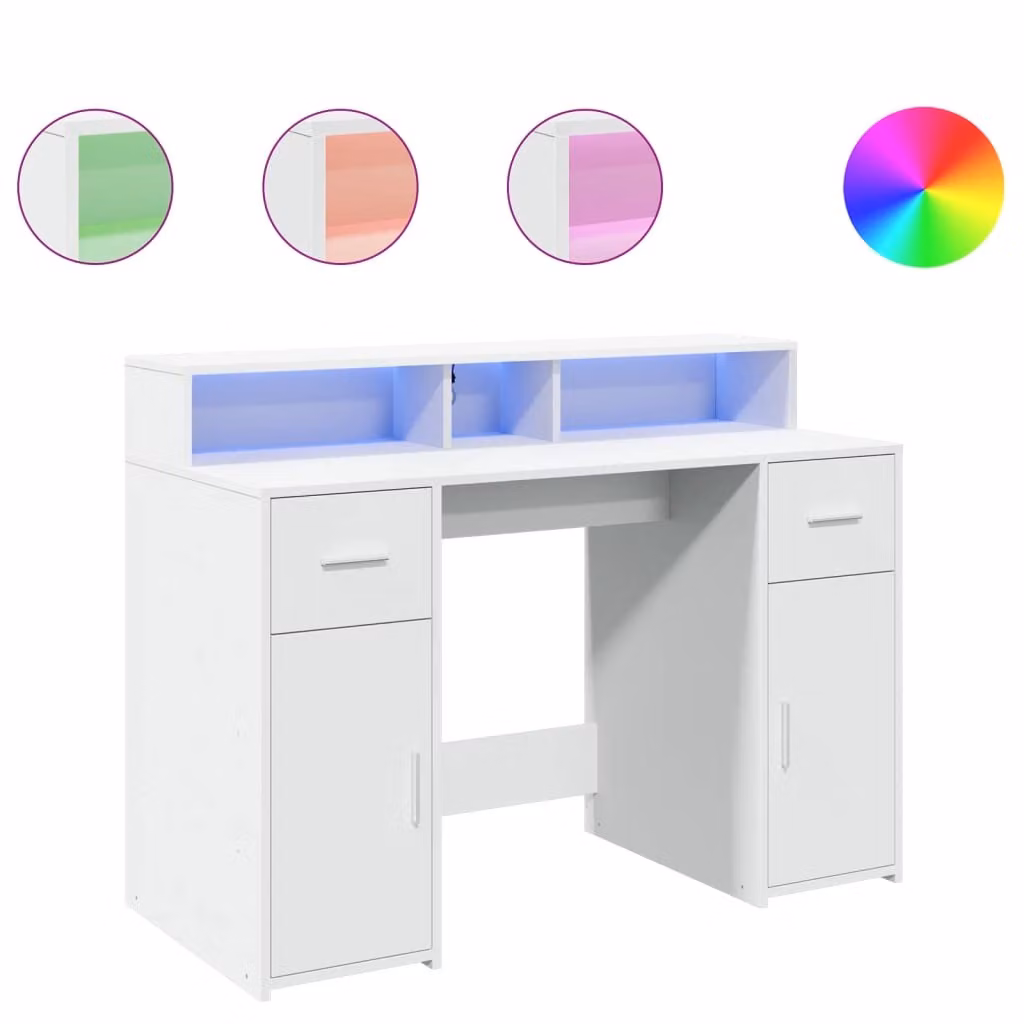 Scrivania con Luci LED Bianca 120x55x91 cm in Truciolato