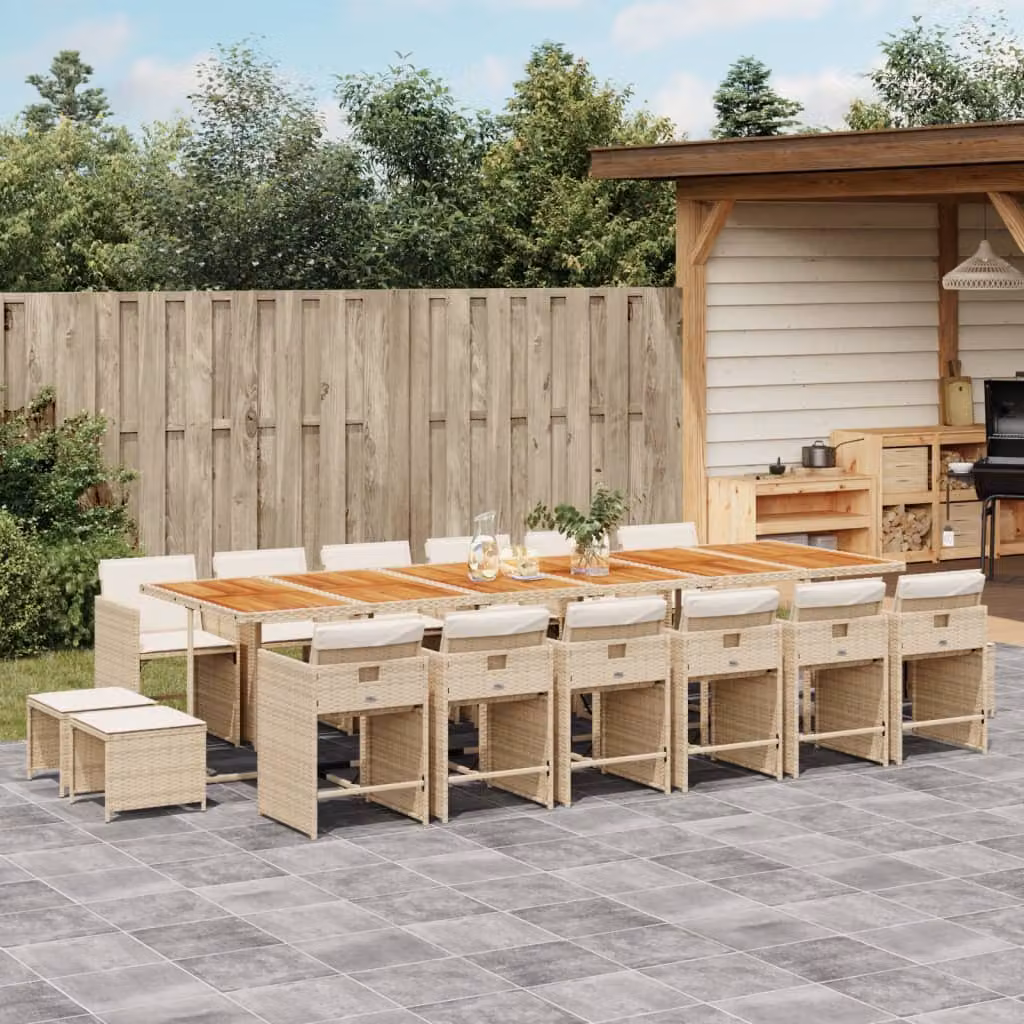 vidaXL Set da Pranzo da Giardino 17 pz in Polyrattan con Cuscini Beige e Legno di Acacia – 1