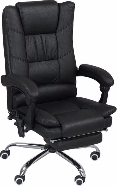 Sedia da ufficio executive con massaggio e riscaldamento schienale, reclinabile con poggiapiedi e poggiatesta, colore nero, L: 64 cm, P: 70 cm, H: 118 cm