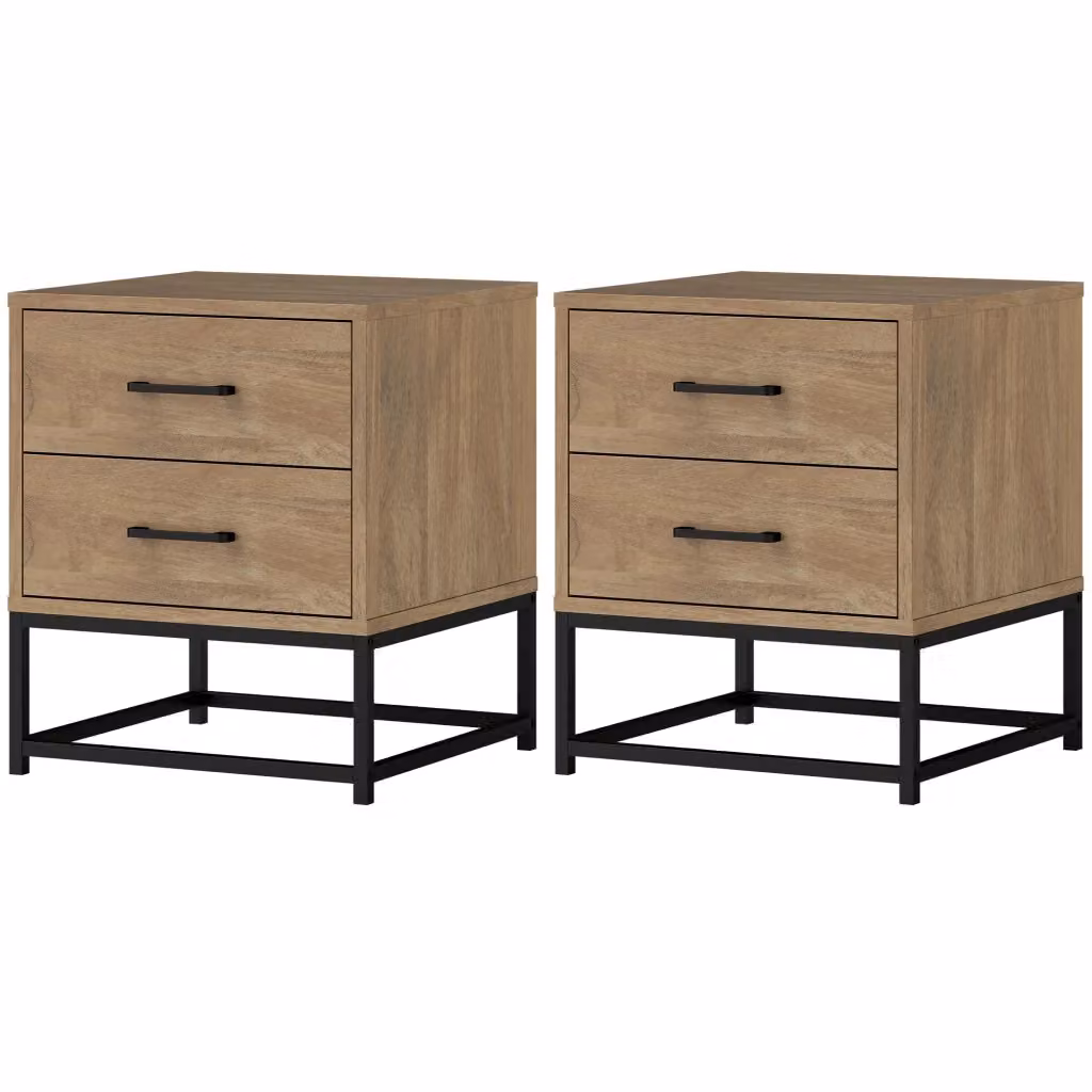 Comodino con 2 Cassetti XYLO in Legno e Acciaio Stile Industriale Colore Marrone L: 39.5 cm, P: 39.5 cm, H: 48 cm – 2