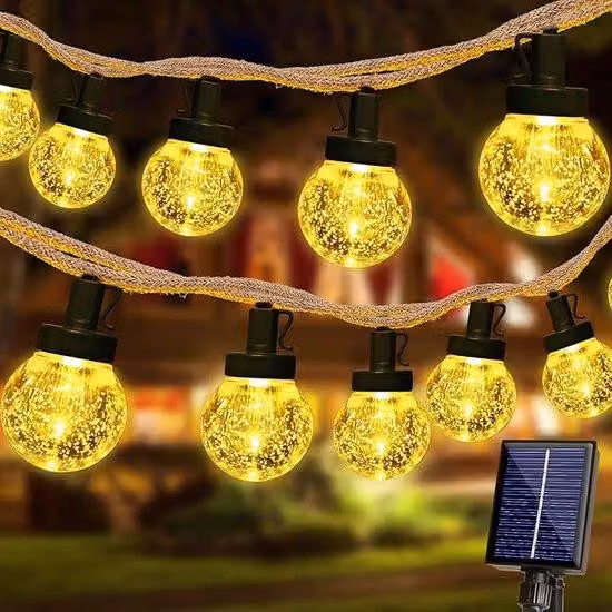 Ghirlanda luminosa solare da esterno - 8,7 m - 30 LED - Perline di cristallo - Resistente alle intemperie - 8 modalità - Stile vintage - Ghirlanda sospesa - Bianco caldo - Per esterni