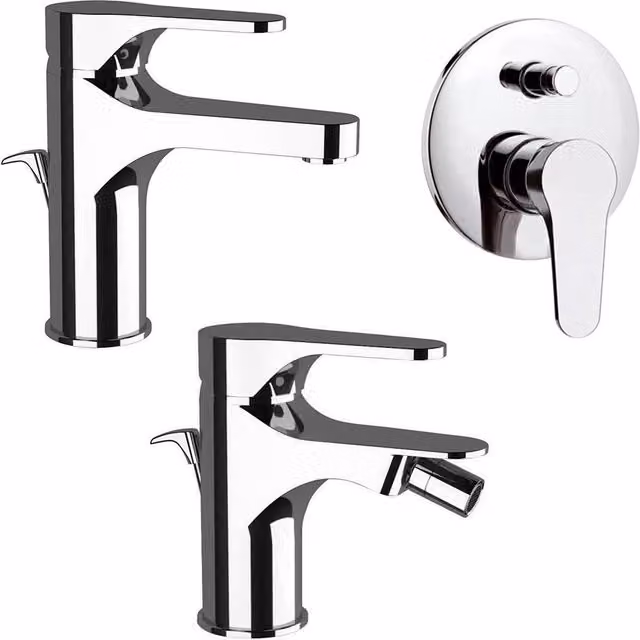 Set di rubinetteria incassata Rubinetterie Mariani Linea Surf per lavabo, bidet e doccia in ottone cromato con deviatore e scarico pop-up