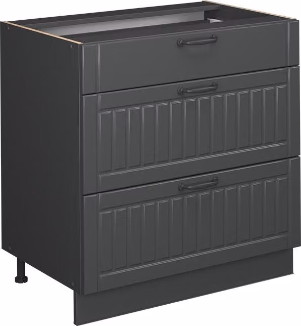 Mobiletto base per cucina Vicco Fame-Line Grigio scuro 80 cm con 3 cassetti, PL Rovere, Model 56880