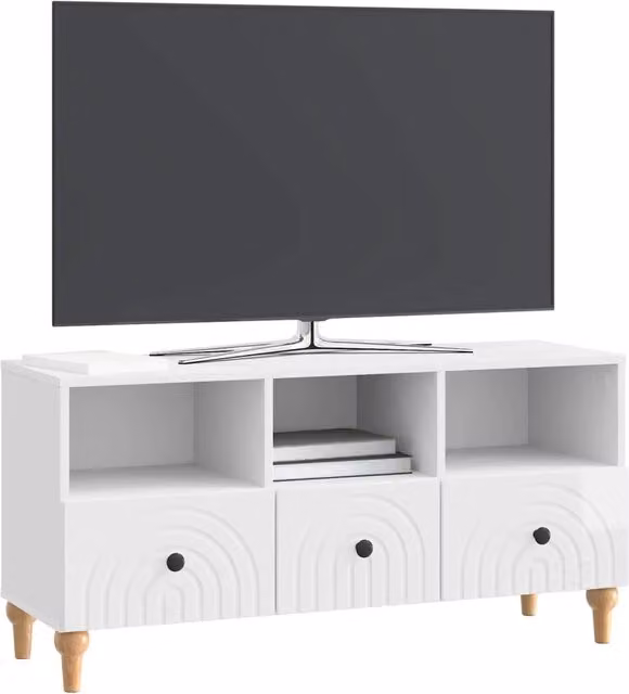 Mobile TV moderno in legno ingegnerizzato bianco lucido L: 102 cm, P: 34,5 cm, H: 50 cm – 1