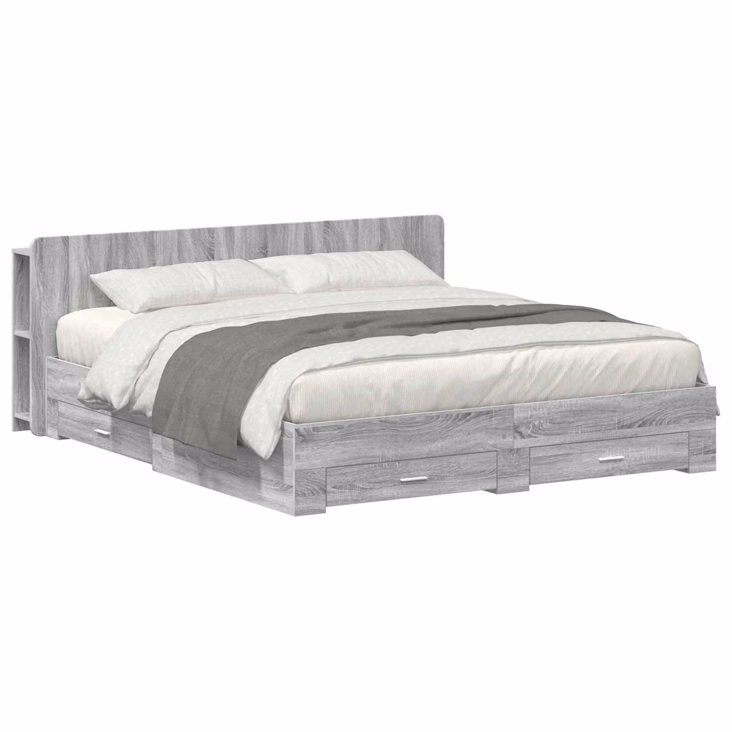 vidaXL Telaio del letto moderno con cassetti in legno ingegnerizzato, colore grigio, L/P/H: 200 x 200 x 221,5 cm
