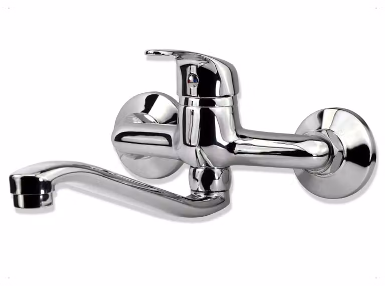 Miscelatore monocomando da parete per cucina, in ottone, finitura cromata, foro singolo