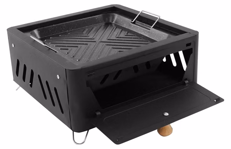Griglia portatile a carbone - Griglia da tavolo - Per 3-5 persone - Carbone (non incluso) - Facile da pulire - Dimensioni compatte: 30x30x15 cm - Colore: nero