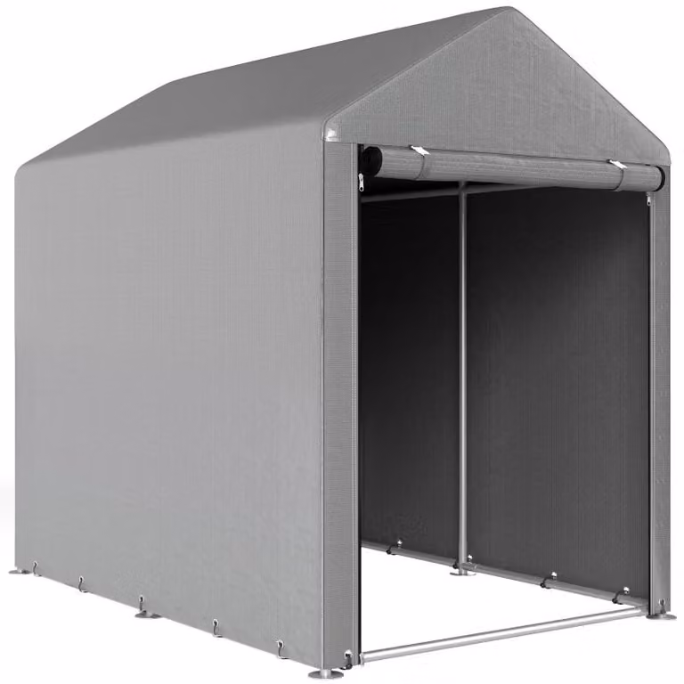 Capanno da giardino Moonbite, utilizzabile anche come tenda deposito, con struttura in acciaio zincato, telo resistente ai raggi UV, porta con cerniera (106 x 126 cm), completo di picchetti di ancoraggio, realizzato in acciaio, colore grigio chiaro