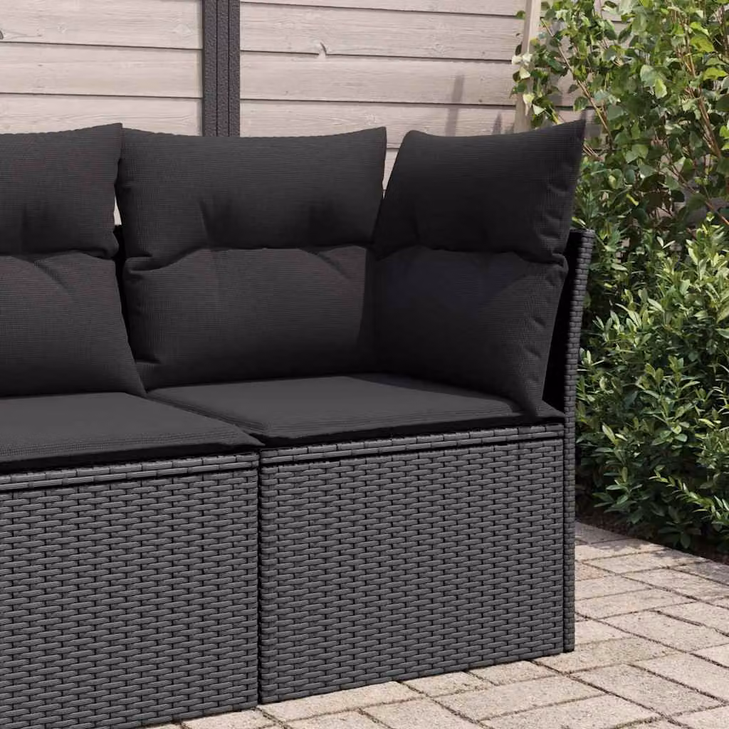 vidaXL Divano da giardino angolare moderno in polyrattan nero con cuscini inclusi