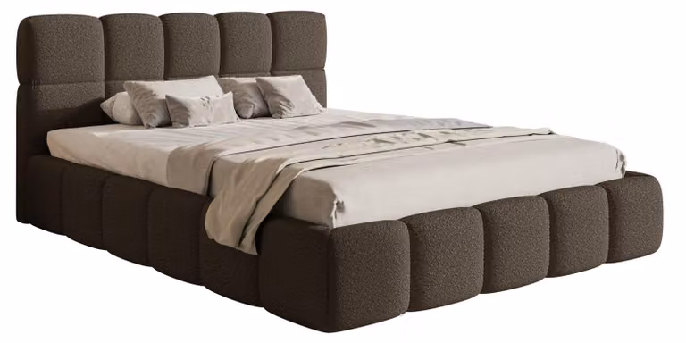 Selsey Cloudy – Letto imbottito 120x200 cm, contenitore e rete a doghe, bouclé marrone