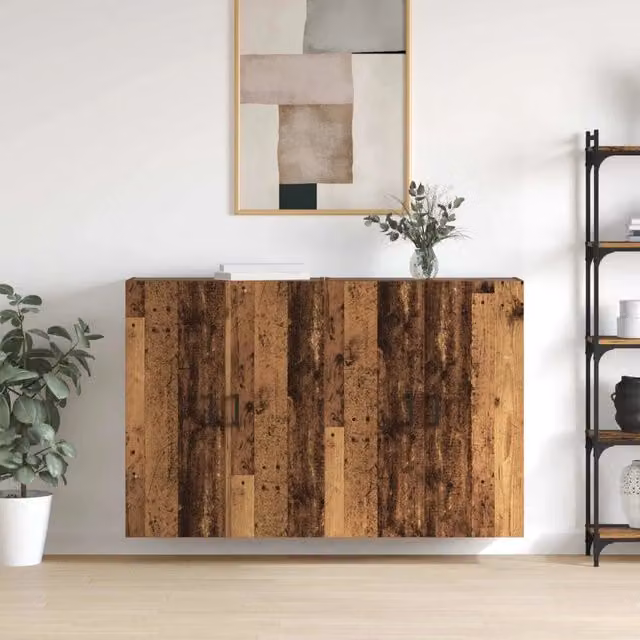 Set di 2 Mobiletti a muro vidaXL in legno effetto legno vecchio marrone con ante a battente e ripiani interni L/P/H: 69,5 x 34 x 90 cm – 1
