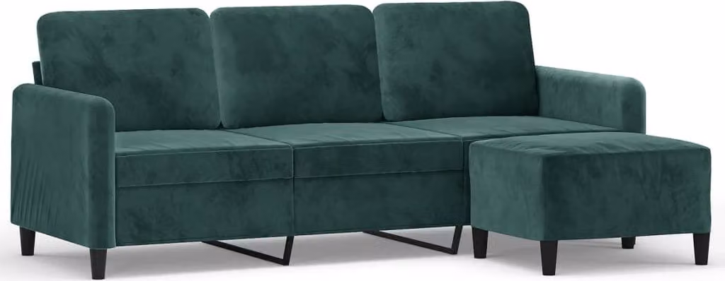 Divano a 3 Posti con Poggiapiedi Verde scuro 180 cm in Velluto