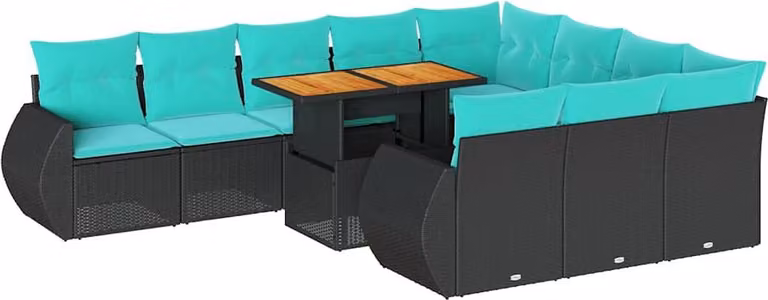 Set Divani da Giardino 11 pz con Cuscini in Polyrattan Nero