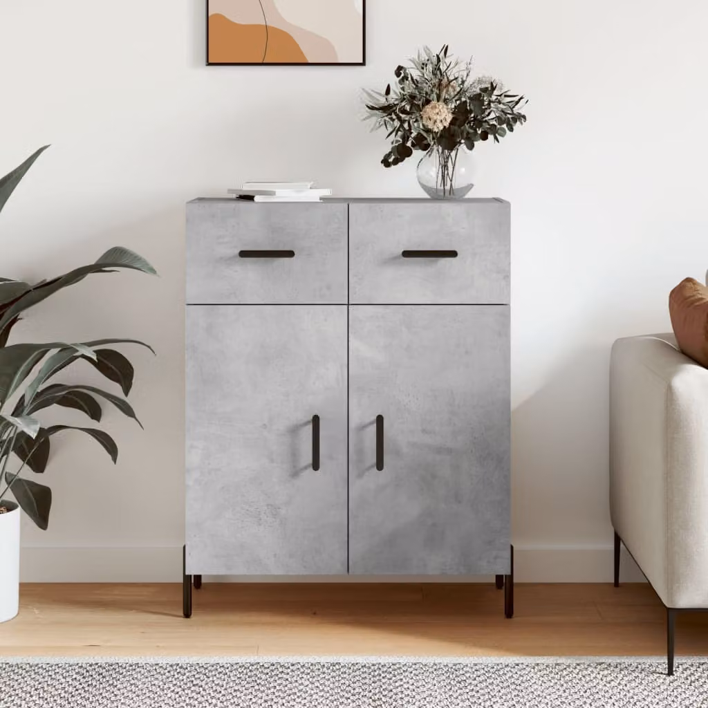 Credenza moderna vidaXL in legno e metallo, colore grigio cemento, L: 69,5 cm, P: 34 cm, H: 90 cm