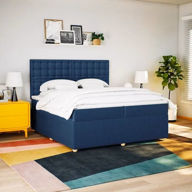 Letto Ibrido vidaXL con Materasso a Molle e Schiuma, Colore Blu e Bianco, L/P: 200 x 200 cm