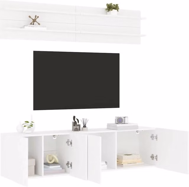 Set di 6 mobili TV da parete vidaXL in legno multistrato bianco opaco per soggiorno