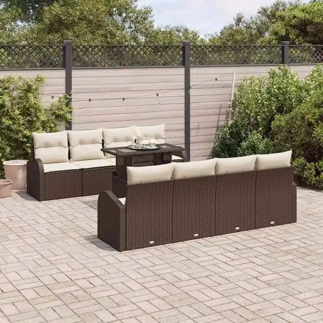 Set Divano da Giardino 9 pz Marrone polyrattan 3348604