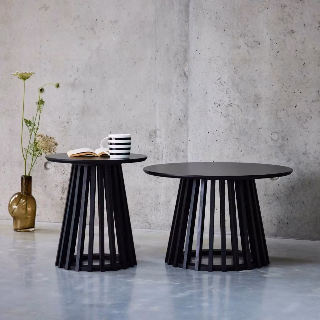 Set di 2 tavolini rotondi neri moderni Sweeek con piano in legno e struttura centrale – 2