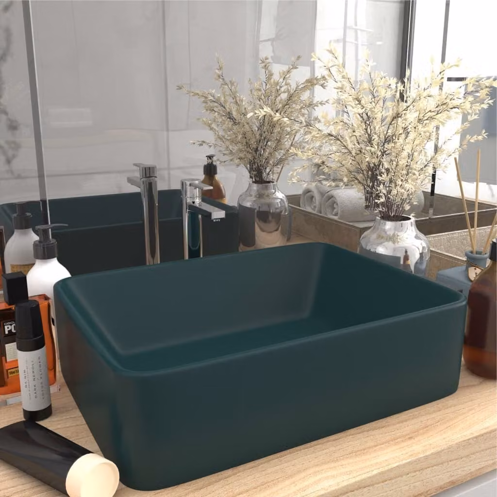 The Living Store Lavabo verde scuro opaco 41x30x12 cm in Vetroceramica