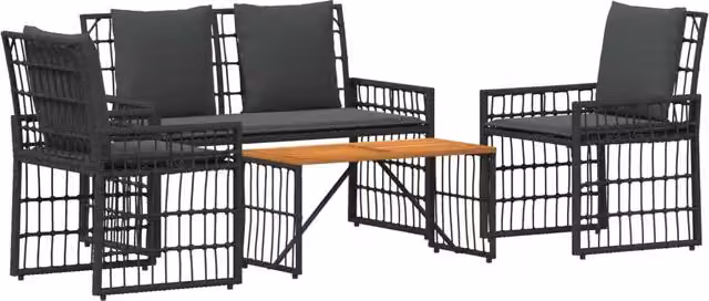 Set di Mobili da Esterno 4 pz | Set Salotto da Giardino Nero e Grigio scuro