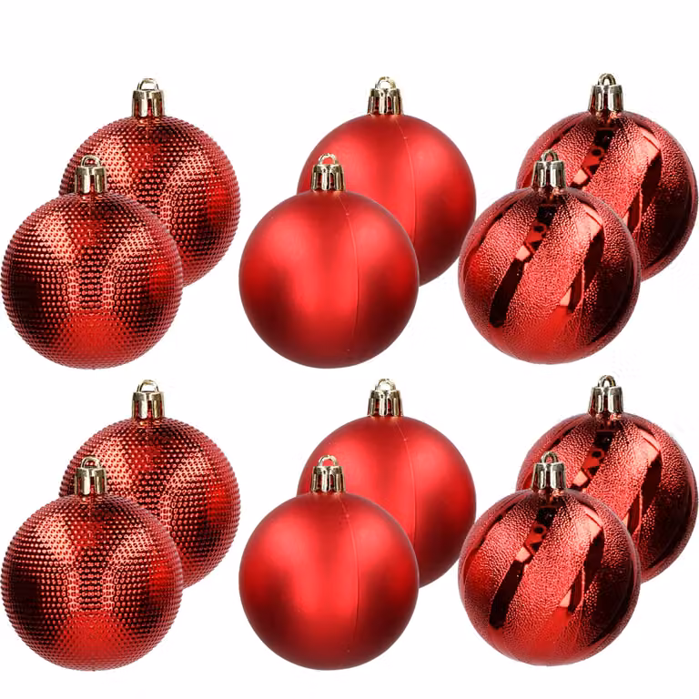 Set di 12 palline di Natale VESTIAMO CASA rosse con decorazioni geometriche e diametro: 8 cm