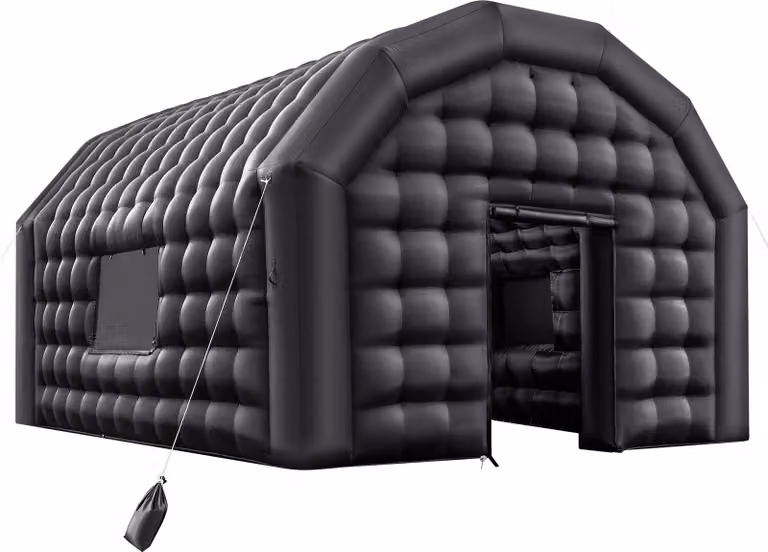 Tenda gonfiabile per feste SucceBuy 5,4x5x4,25 m, tenda a cubo per discoteca, locale notturno, gazebo per matrimoni con compressore da 680 W, sacchi di sabbia, 2 finestre, ideale per feste, compleanni, matrimoni, colore nero