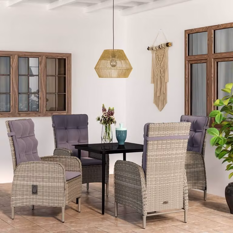 Maison Exclusive - Set da pranzo da giardino a 5 pezzi con cuscini grigi e neri