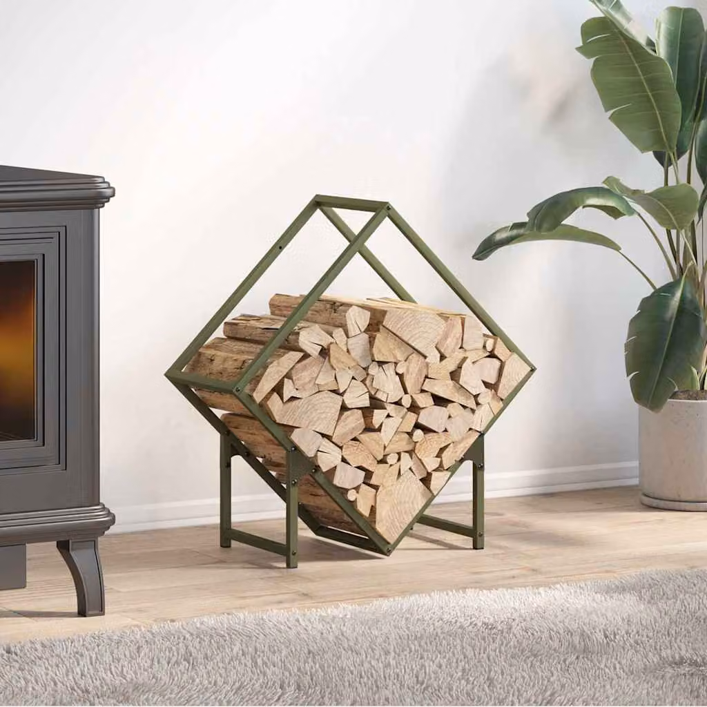 Rastrelliera per legna da ardere vidaXL Verde Oliva L: 60 cm, P: 25 cm, H: 60 cm