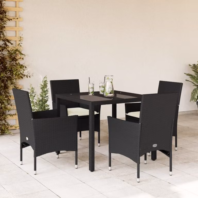 Maison Exclusive - Set da Pranzo da Giardino con Cuscini 5 pz Polyrattan e Vetro