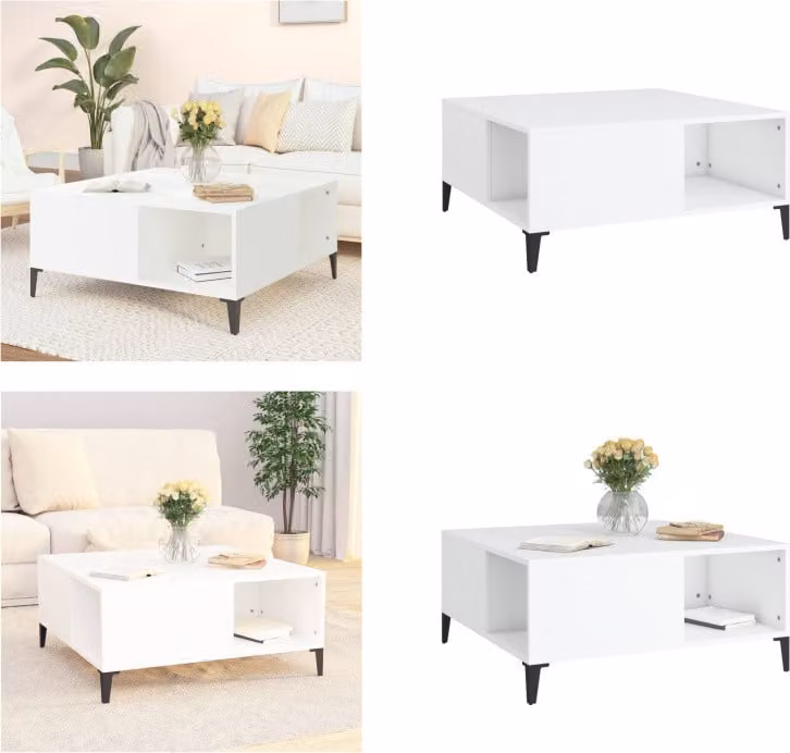 vidaXL Tavolino bianco 80x80x36,5 cm in legno - Tavolino - Tavoli da caffè - Tavolino - Tavolo da divano