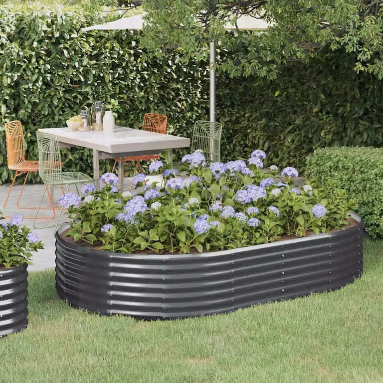 Letto da giardino rialzato vidaXL in acciaio zincato, colore antracite, L: 214 cm, P: 140 cm, H: 36 cm