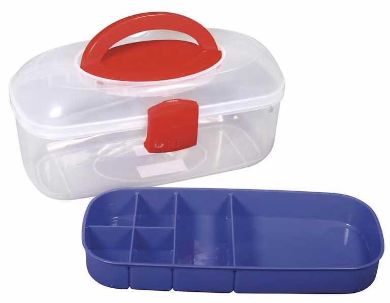 Contenitore di smistamento con maniglia, dimensioni 27,8 x 12,1 x 13,1 cm, trasparente, con 5 scomparti