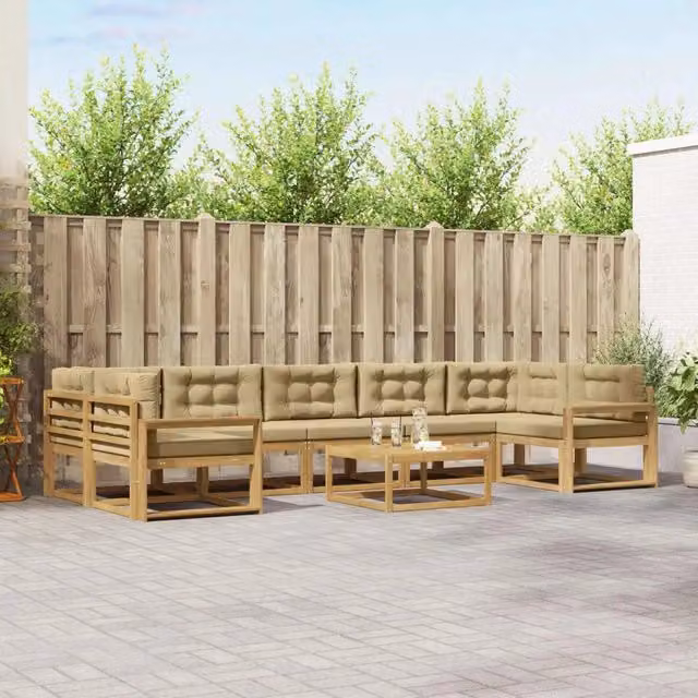 Set di divani da esterno vidaXL in legno di acacia con tavolo da caffè, 6 pezzi, Bianco e Beige