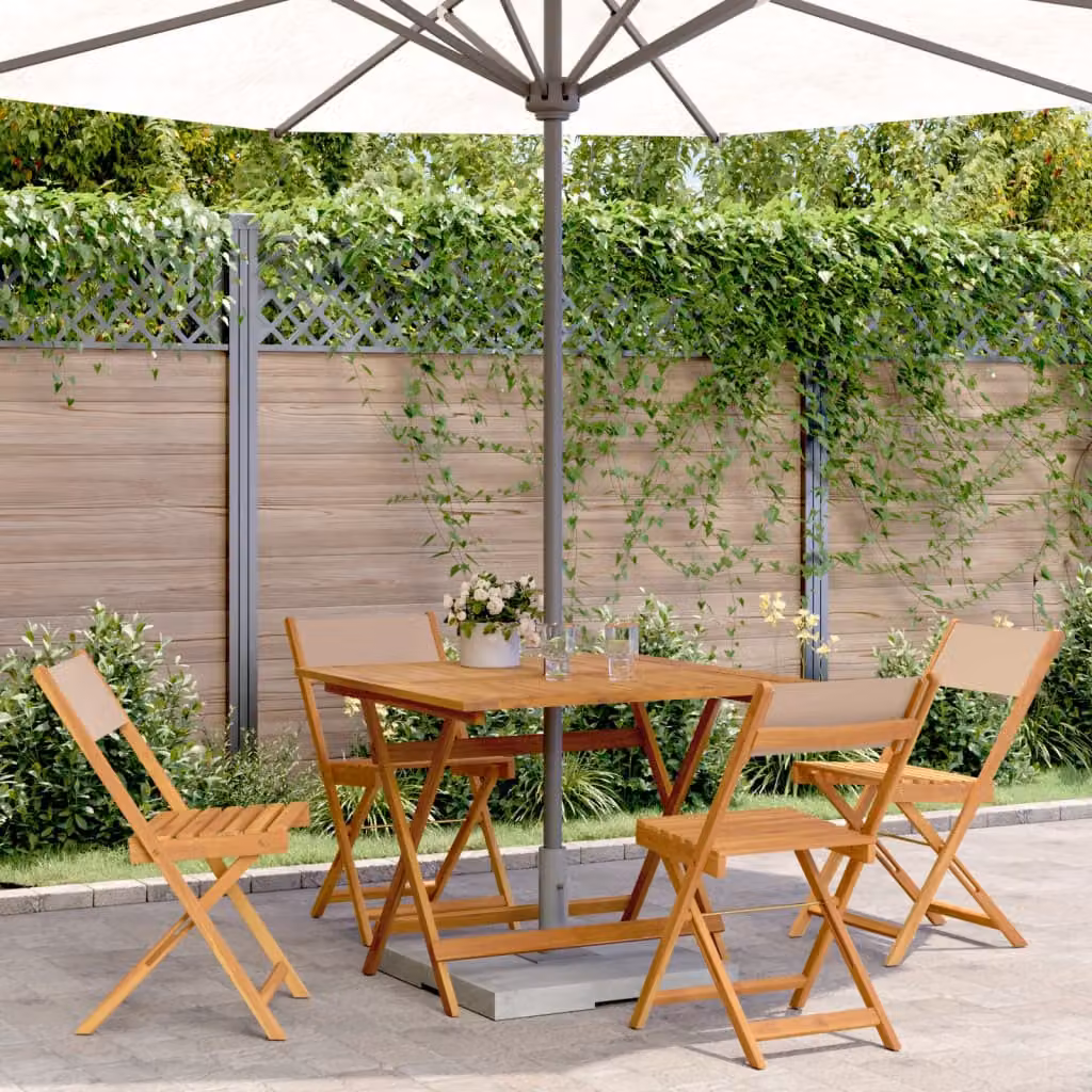 Set da pranzo da giardino vidaXL in legno di acacia oliato e tessuto, 5 pezzi, beige/grigio/marrone