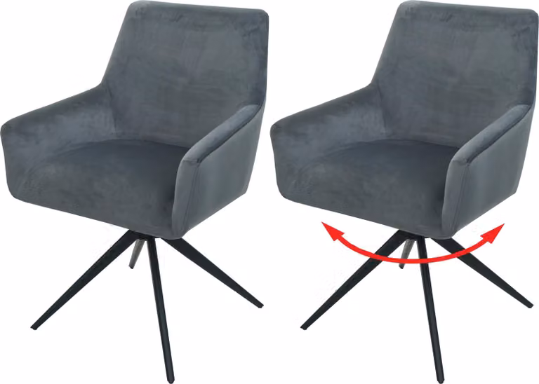 set di 2 sedie per sala da pranzo HWC-L91, sedia da cucina bracciolo girevole posizione automatica tessuto MVG ~ grigio scuro
