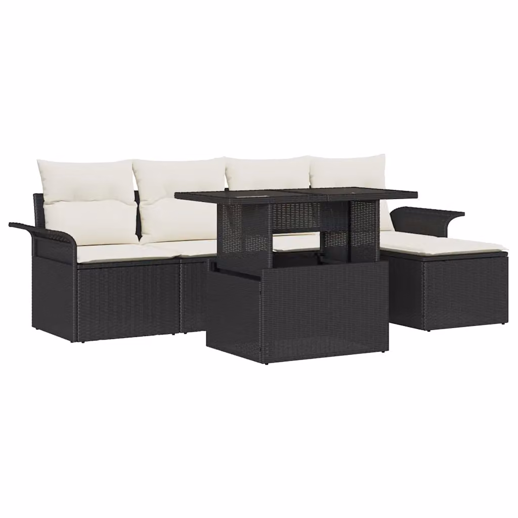 Set Divano da Giardino vidaXL 6 Pezzi Moderno con Cuscini Beige e Struttura in Metallo Nero – 1