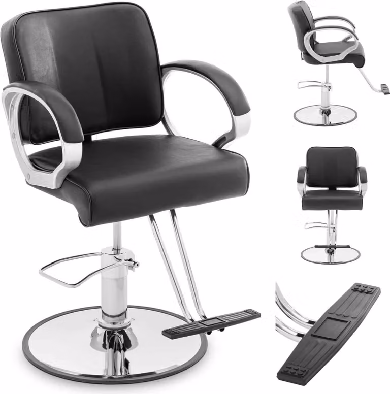 Expondo physa Poltrona da parrucchiere - Poggiapiedi a T - 50 - 60 cm - 180 kg - nero