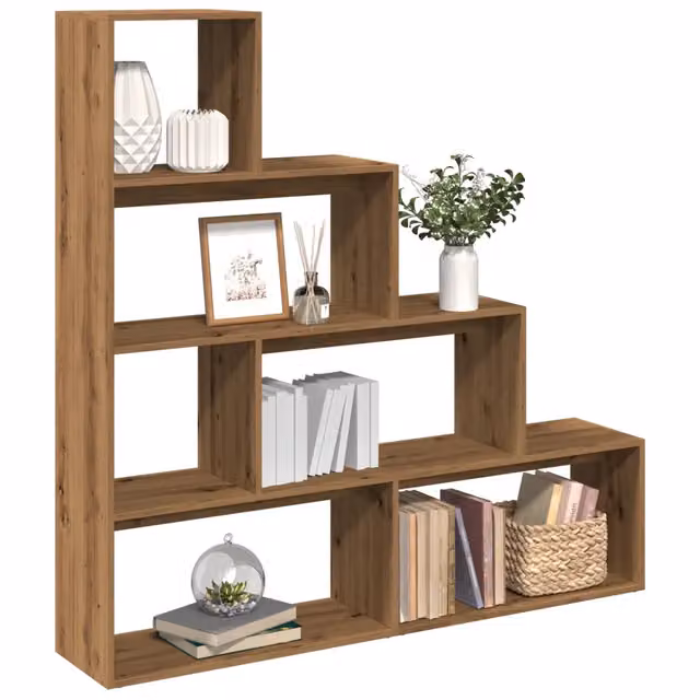 Libreria a scala Design Mania con 4 ripiani in MDF color rovere, H 143,5 cm x L 143,5 cm x P 29 cm