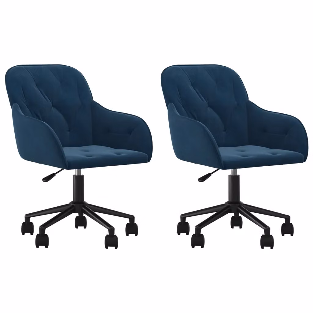 Set di 2 sedie da pranzo girevoli vidaXL in velluto blu con struttura in metallo e legno e ruote – 2
