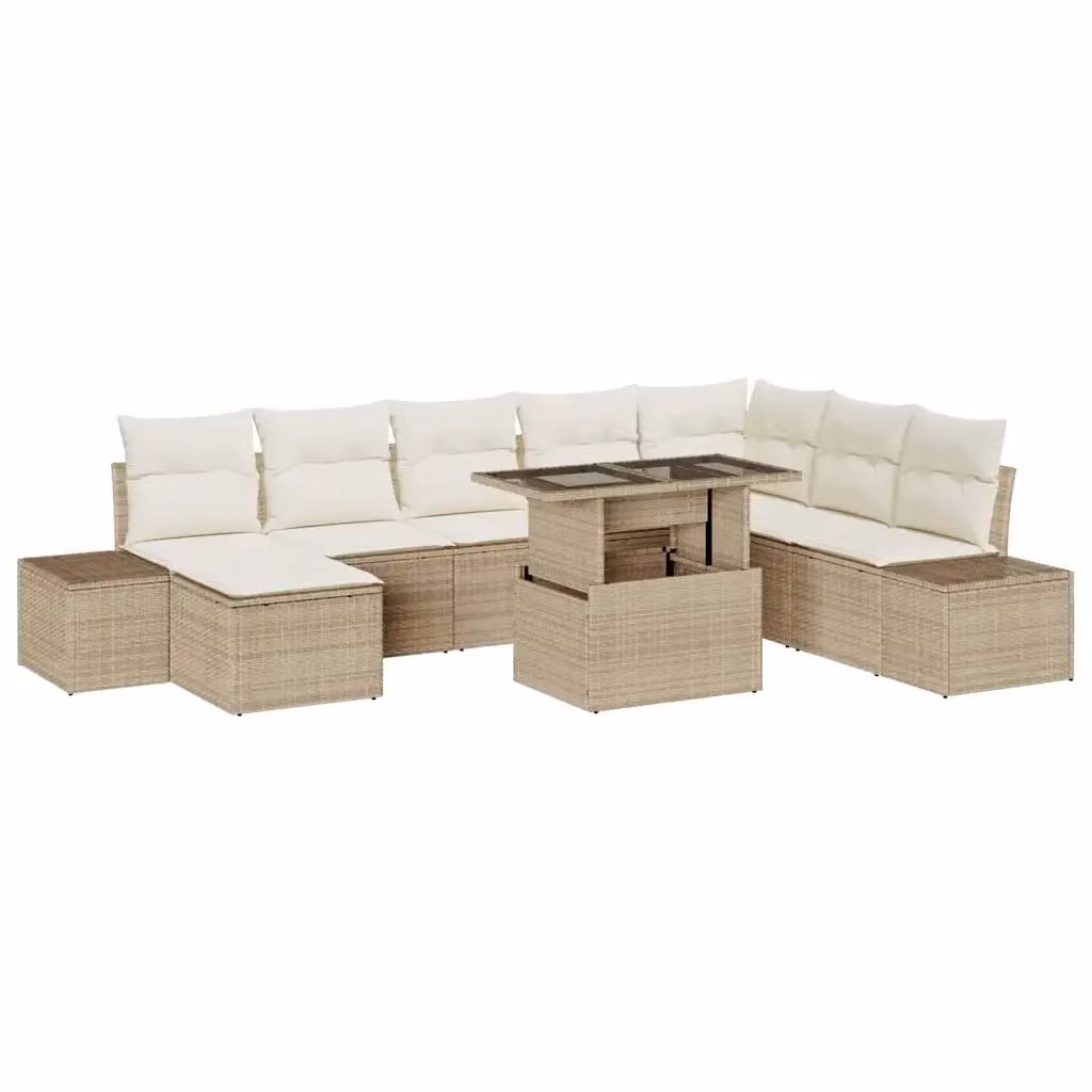 Set Divano da Giardino vidaXL 9 Pezzi Beige con Cuscini e Struttura in Metallo – 2