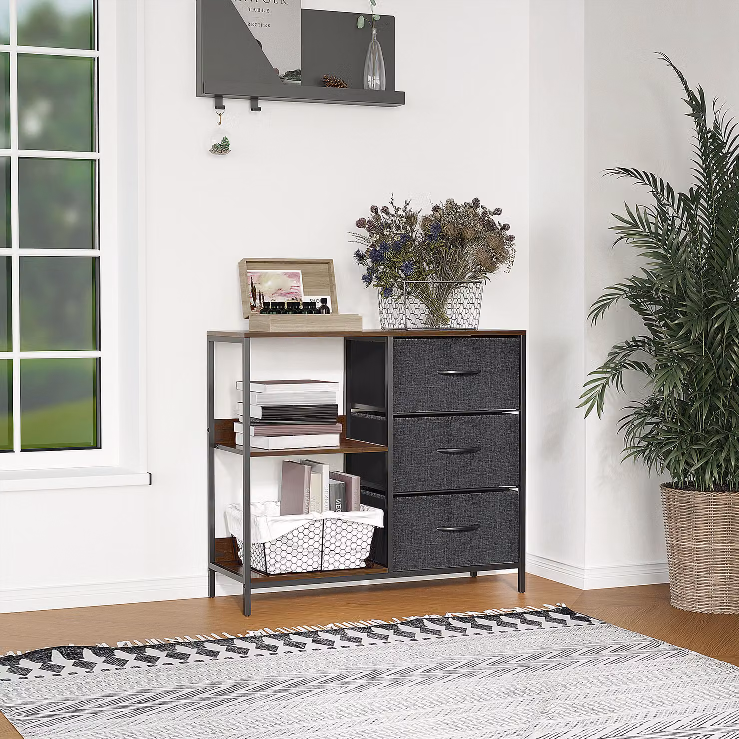 Cassettiera in tessuto HOMCOM con 3 cassetti pieghevoli, mobile multiuso per soggiorno e camera da letto, L: 58 cm, P: 29 cm, H: 81.5 cm, Grigio Scuro – 2